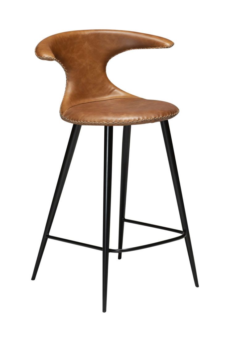Barová židle nízká FLAIR Light brown leather with round black legs