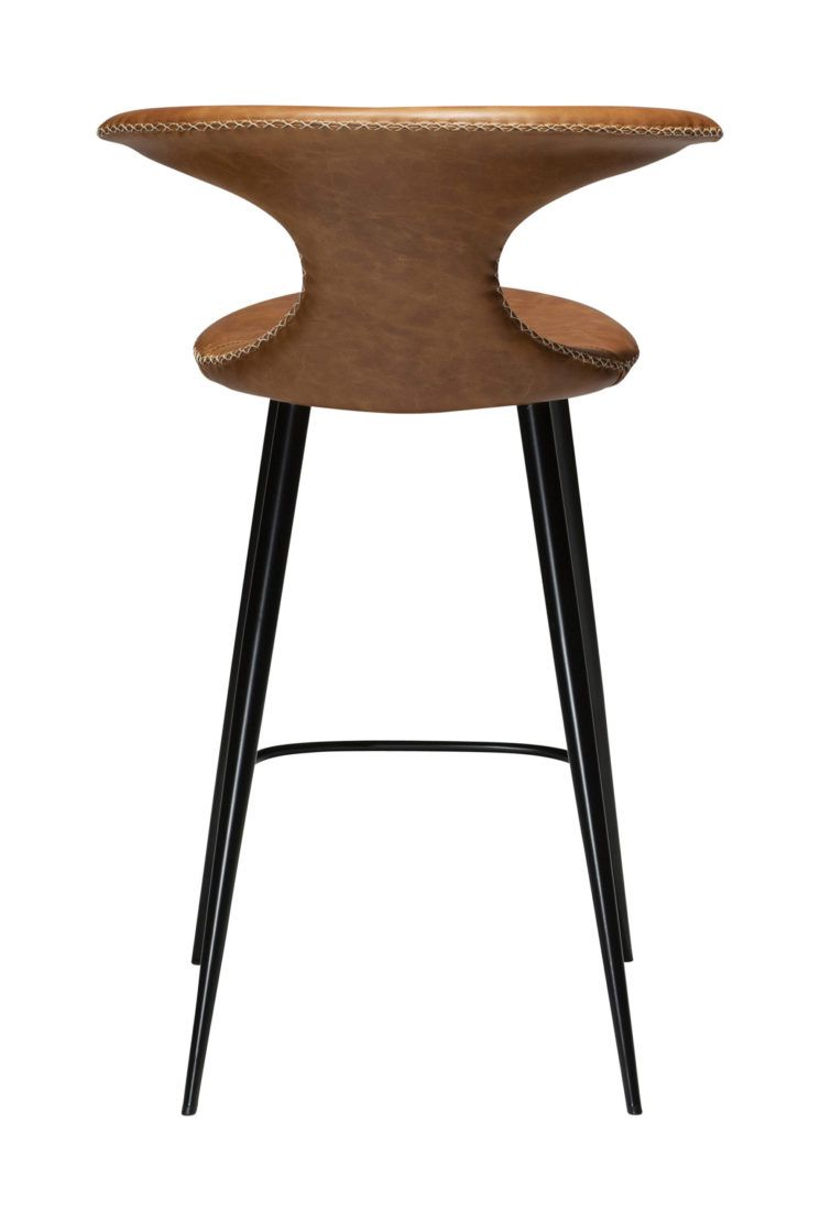 Barová židle nízká FLAIR Light brown leather with round black legs - Image 4