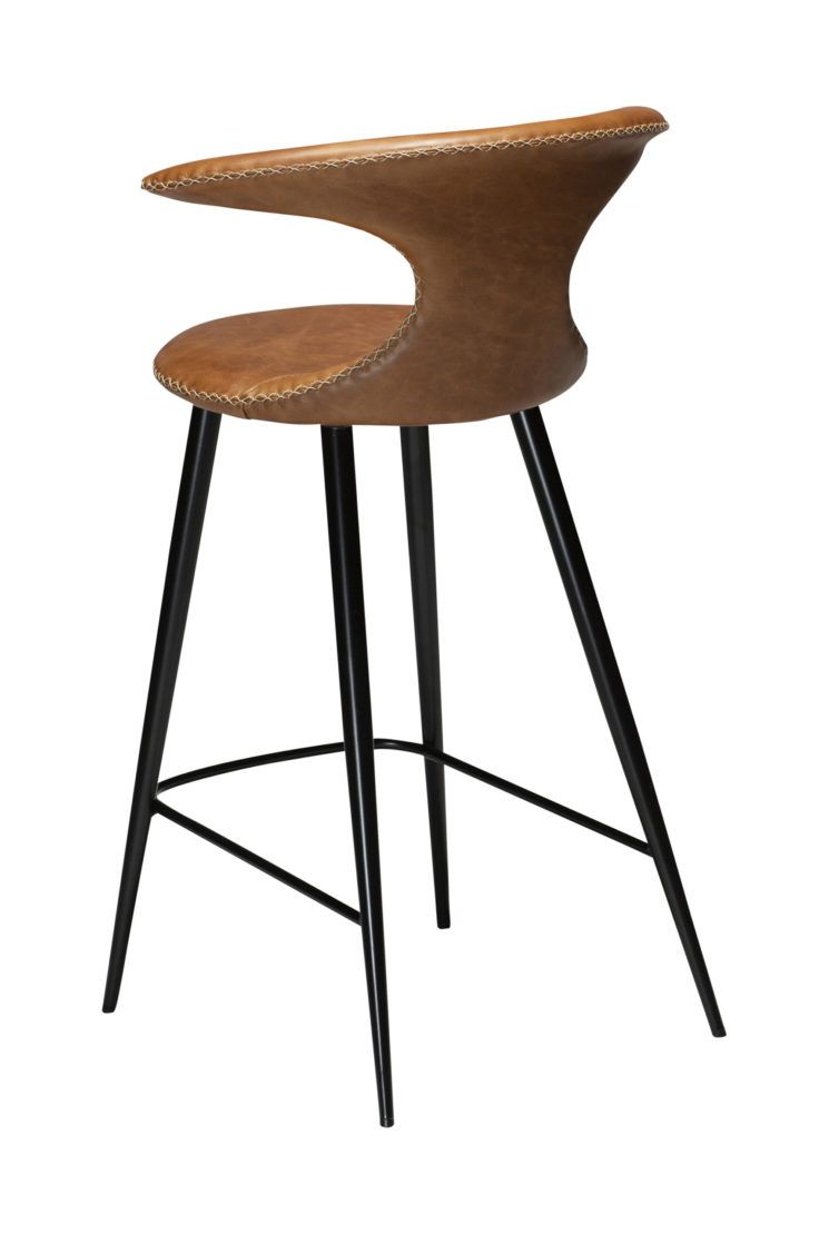 Barová židle nízká FLAIR Light brown leather with round black legs - Image 3
