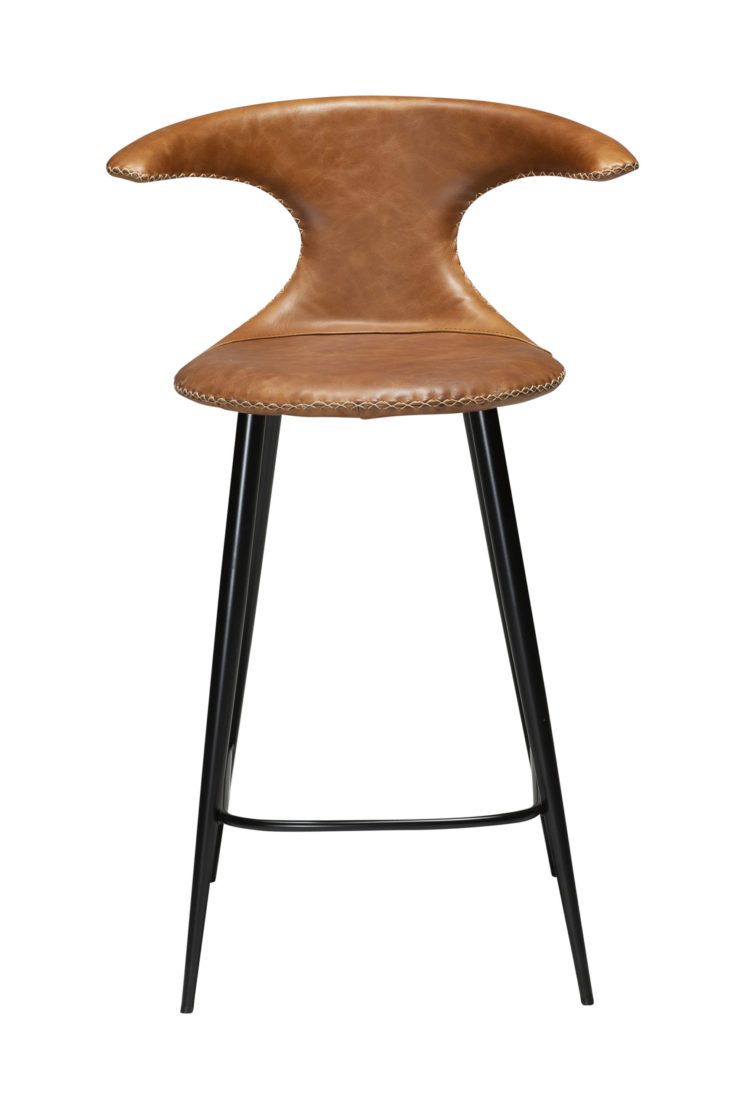 Barová židle nízká FLAIR Light brown leather with round black legs - Image 2